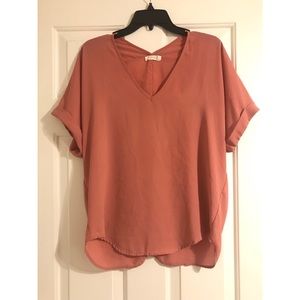 Lush Cuff Sleeve Woven Tee in Dusty Rose